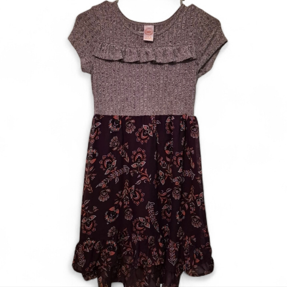wonder nation Mauve Knit Bodice Floral Skirt Dress